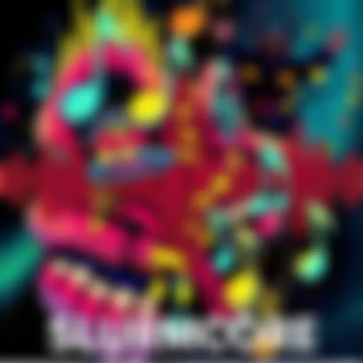 Colorful collage featuring chaotic music notes and distorted vocal waveforms, representing the Slurmcore genre