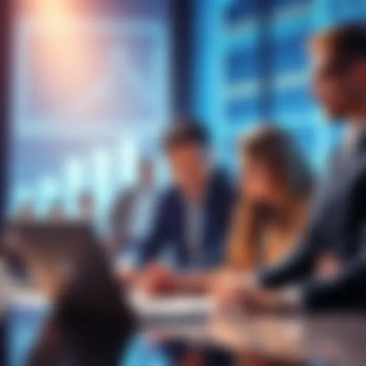 A business team discussing digital data management with Smarsh on a laptop.