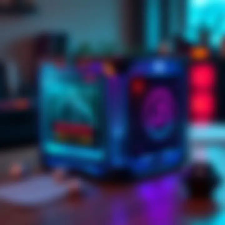 A high-tech gaming cube with a screen and dice, designed for Dungeons & Dragons sessions, placed on a tabletop with game materials.