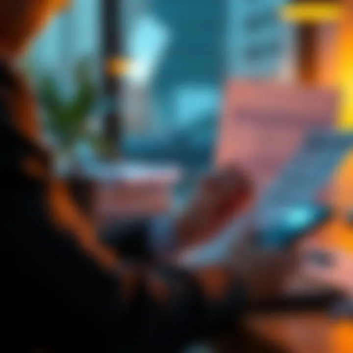 A person analyzing their tax return documents with a calculator, planning a budget and savings for the future.