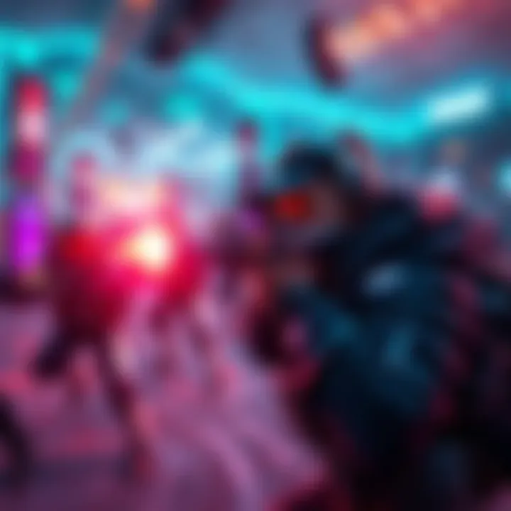 A character equipped with high-tech smart weapons aiming at opponents in a competitive gaming environment, highlighting precision tracking and gameplay dynamics.