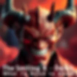 A character with a mischievous grin, showcasing sharp features and devilish horns, set against a vibrant background.