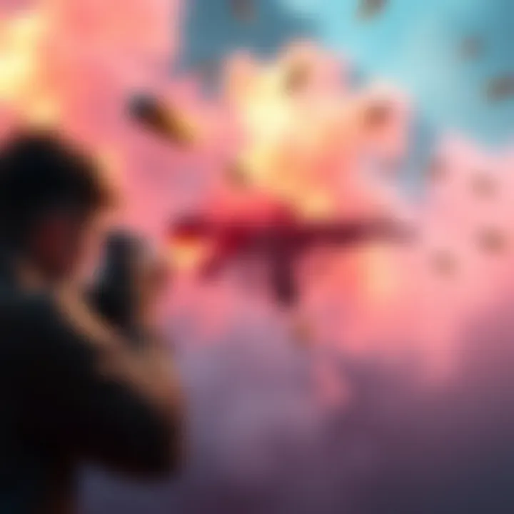 Smoke Effect in FPS Game A visual representation of smoke blocking sight in a first-person shooter game, showing characters aiming through the smoke with bullets passing through.