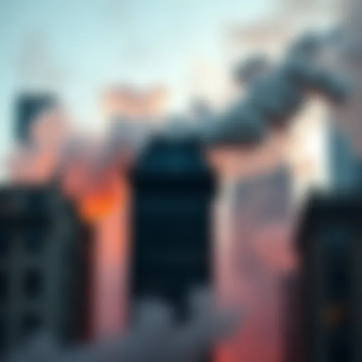 Smoke billowing from a city building while a clock shows three minutes, illustrating the time it takes for smoke to clear after a fire.