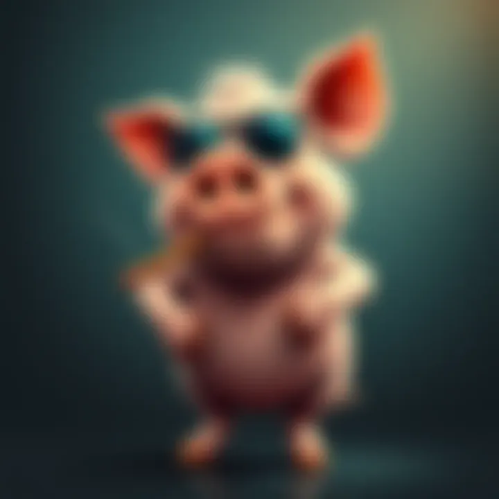 Smoking Pig Character A cartoon pig wearing sunglasses and smoking a cigar, standing confidently with a playful expression, representing a modern storytelling character.