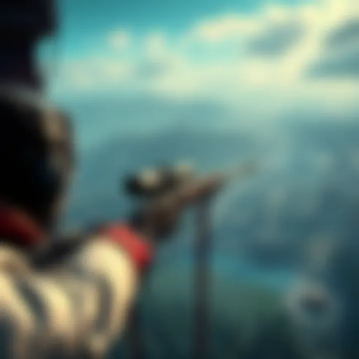 A player in Hitman 3 aiming from a high vantage point with a sniper rifle, overlooking a map for strategic gameplay.