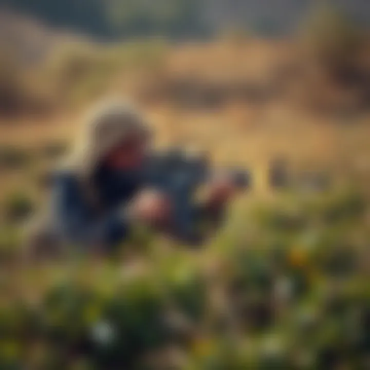 A sniper in a bush, struggling to keep aim after being shot at by an assault rifle, showing visible aim disruption