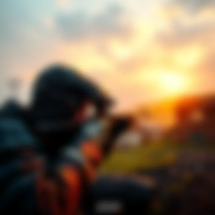 A sniper character in Sniper Elite 4 aiming through a scope at a distant target in a World War II setting.