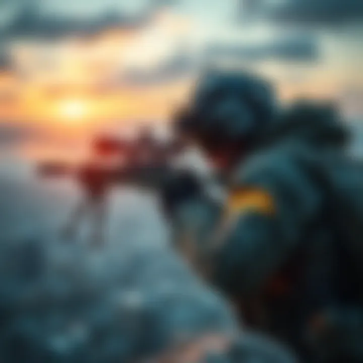 A sniper aiming from a high vantage point in Himmelstein map, focused and ready for action.