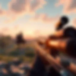 A sniper rifle is being aimed at a game character in a scenic virtual environment, highlighting the focus on long-range combat.