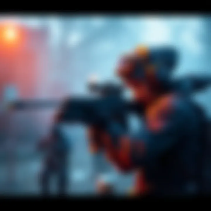 A character aiming a sniper rifle with a shotgun slung over their shoulder in a PvP setting.