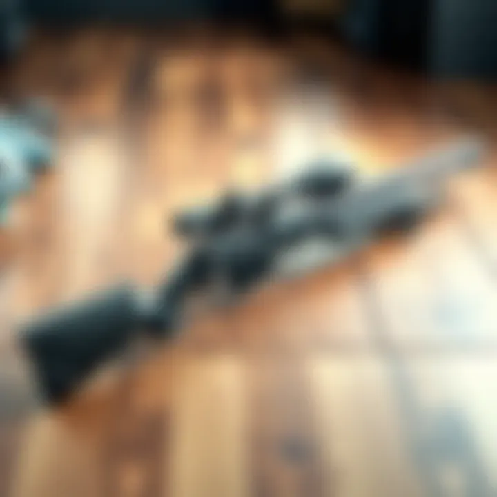 A sniper rifle positioned next to a shotgun on a wooden surface, showing the differences in design and style