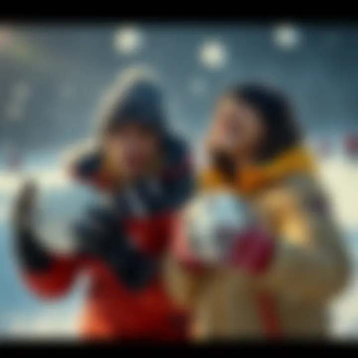 Two players engage in a snowball fight, one looking frustrated after a lopsided game, while the other appears pleased, showcasing a competitive spirit