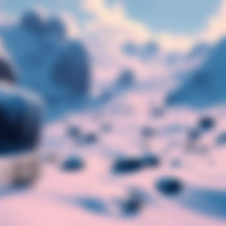 A vibrant winter scene in Arc Raiders featuring snow-covered terrain and icy structures.
