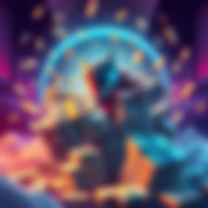 An illustration showing a video game character surrounded by stacks of money to represent rising production costs in the gaming industry.