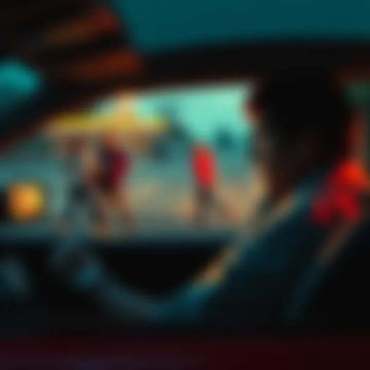 A person in a car looking concerned while passing a group of people drinking outside, emphasizing the dangers of drinking and driving.