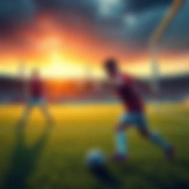 Two soccer players positioning themselves as one advances the ball towards the goal in a 3v3 match