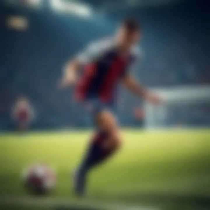 A soccer player mishandling the ball during a match, demonstrating a bad touch. The player looks frustrated as the ball rolls away from them.