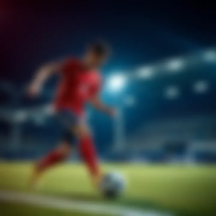 A soccer player focused on improving ball control while dribbling on a field