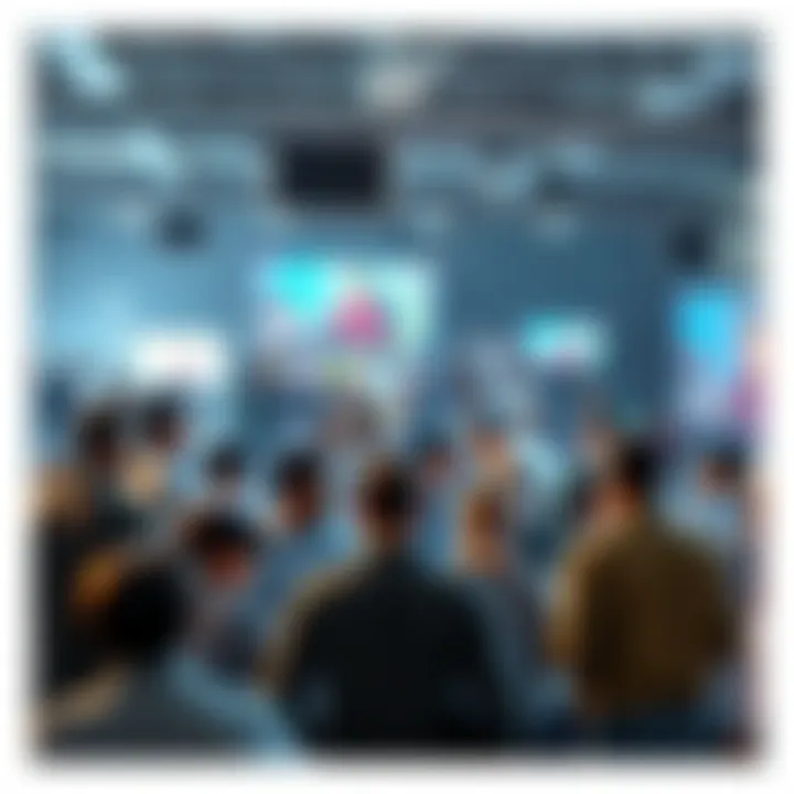 A diverse group of people engaging in lively discussions on social forums, representing different topics like technology, culture, and politics.