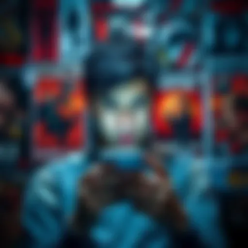 A person looking confused while scrolling through social media on a phone, surrounded by gaming posters and Silent Hill images.