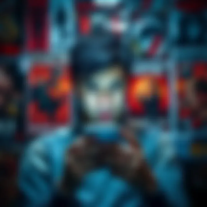 Social Media Misinformation A person looking confused while scrolling through social media on a phone, surrounded by gaming posters and Silent Hill images.