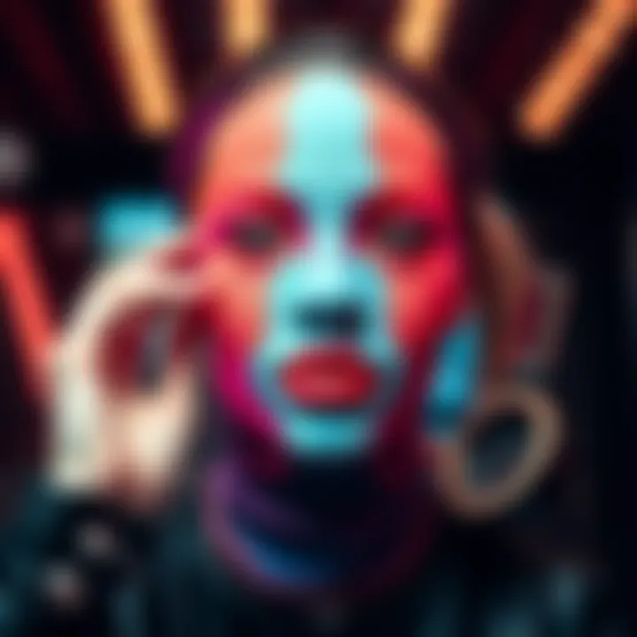 A colorful sock mask designed for makeup application, showcasing a blend of fashion and cosmetics.