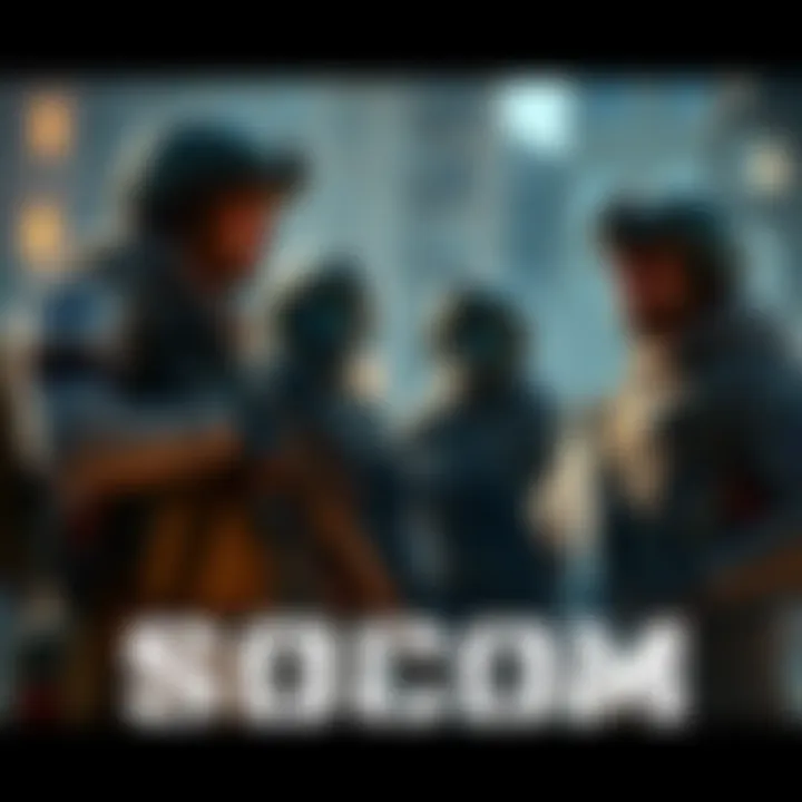 Concept art showing modern soldiers in tactical gear discussing a mission, inspired by the SOCOM series for PS5.