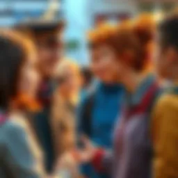 Sodapoppins' friend engaging in conversation with a group of young people, fostering connections and open dialogue