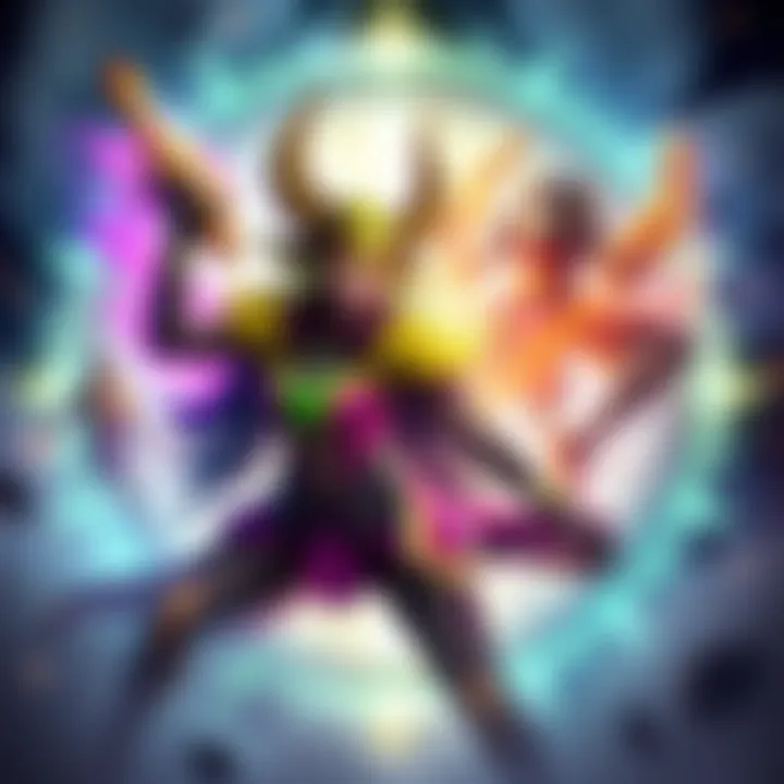 A vibrant graphic showing Sojourn with her new Mythic skin alongside a design concept for Lucio's skin, conveying excitement and anticipation among fans.
