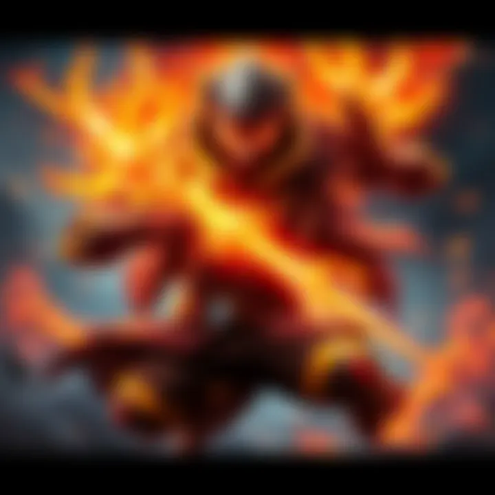 A Solar Hunter character in action, using solar abilities with bright flames around, showcasing a powerful stance