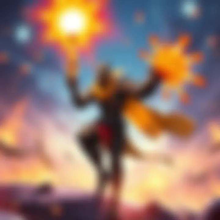 A Solar Warlock character casting a Fusion grenade in a vibrant game environment, showcasing bright colors and magical effects.