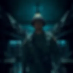 A soldier in military uniform sleepwalking in a dimly lit barracks, appearing disoriented and confused.