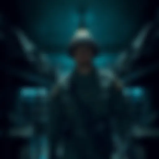 Soldier Sleepwalking at Night A soldier in military uniform sleepwalking in a dimly lit barracks, appearing disoriented and confused.