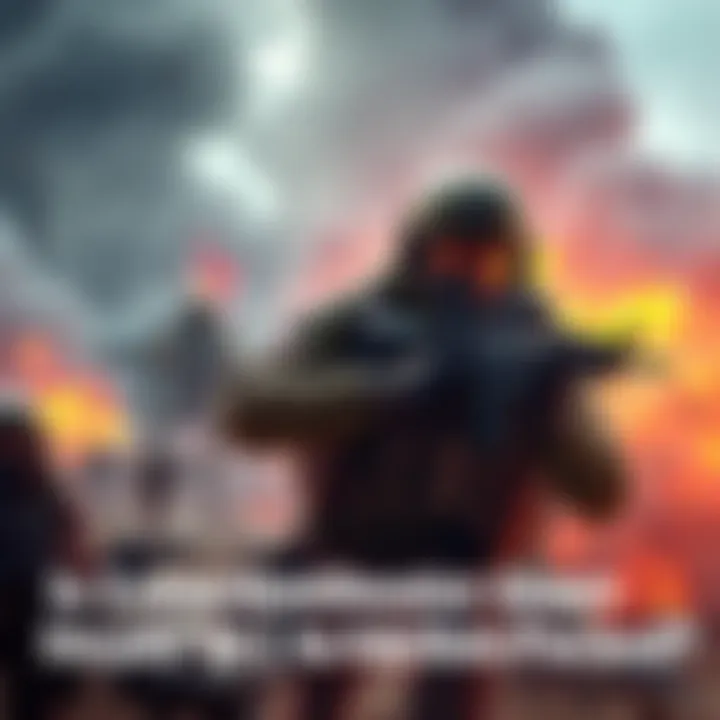 A soldier in tactical gear sneaking through a war zone, focused and alert