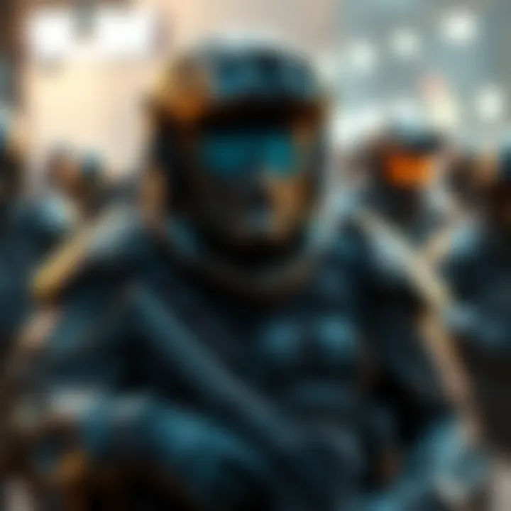 Soldier in Battle Gear A heroic soldier wearing tactical gear, ready for combat in a futuristic setting, facing various enemies with determination.