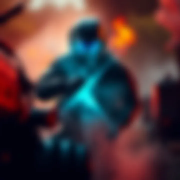 A soldier activates a cloaking device, becoming partially invisible in a battlefield, surrounded by military equipment and smoke.