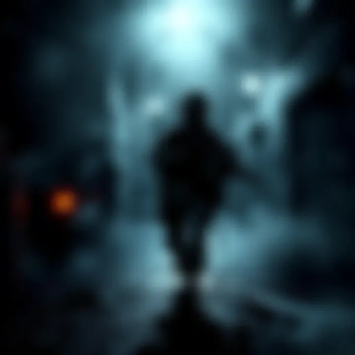 A soldier cautiously moves through a spooky environment, blending military action with horror elements.