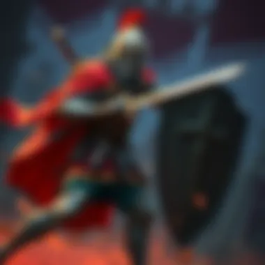 A character dressed as the Soldier of Godrick, wielding a sword and shield, ready for battle in a fantasy game setting.