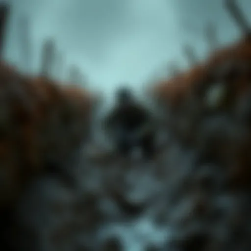 A soldier in World War I attire crouches in muddy trenches, looking alert as sounds of enemies approach. The atmosphere is tense and immersive, typical of horror gameplay.