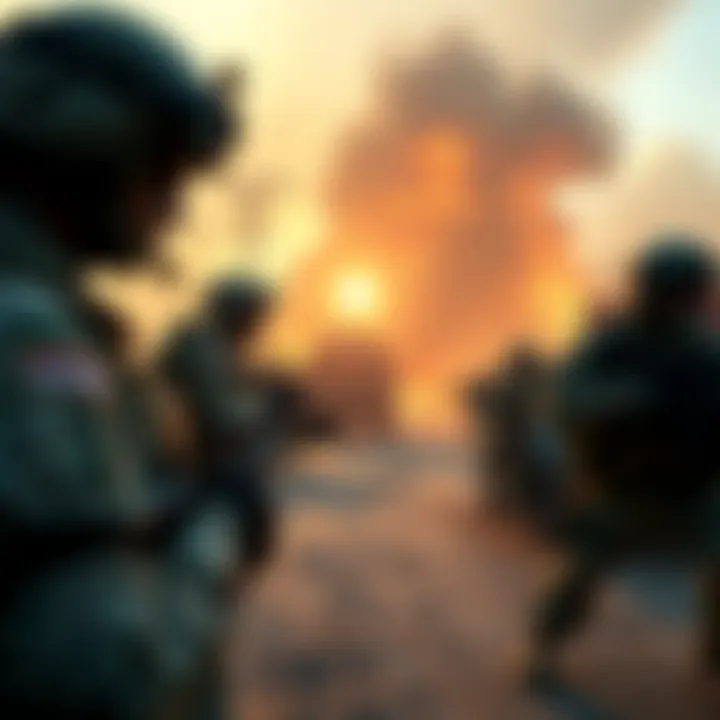 A scene depicting soldiers engaged in combat during a mission in Fallujah, reflecting the game's focus on realism and real-life events.