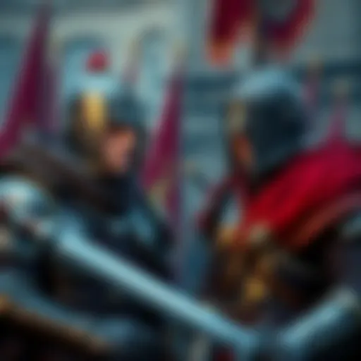 Two soldiers in medieval armor expressing confusion after a dialogue choice in a game setting.