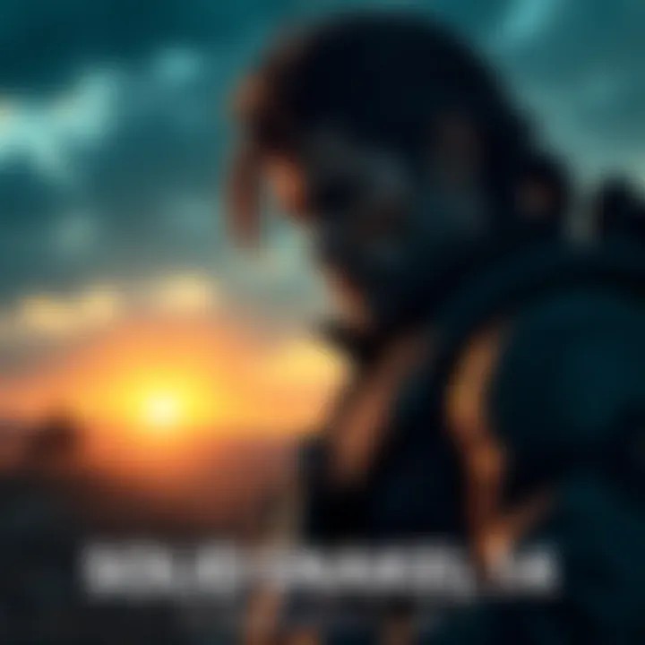 Solid Snake's Final Moment A scene depicting Solid Snake in a somber moment, reflecting on his journey in Metal Gear Solid 4, with a backdrop of a war-torn environment.