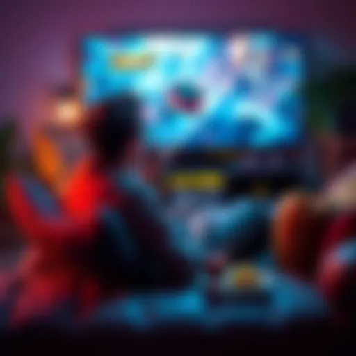 Solo Gamer Enjoying a Game A person sitting comfortably on a couch, focused on playing a singleplayer video game on a large screen, surrounded by snacks and drinks, representing the rise of solo gaming experiences.