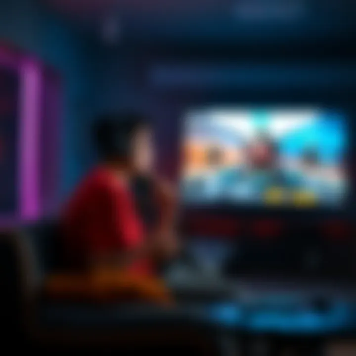 A lone gamer sitting with a game controller, looking contemplative about playing Marathon, with a screen showing the game in the background.