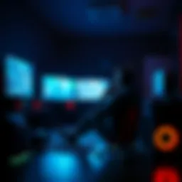A person sitting alone in a dark room, focused on a video game screen, surrounded by gaming gear, deep in thought about their gaming choices.