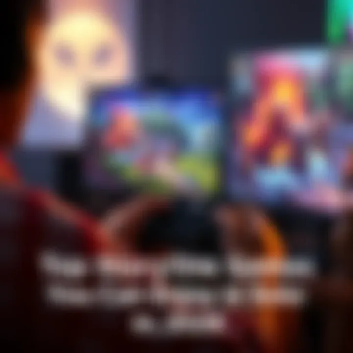 A gamer focused on a storyline video game, with a controller in hand and a computer screen displaying an immersive fantasy world, highlighting the solo gaming experience.