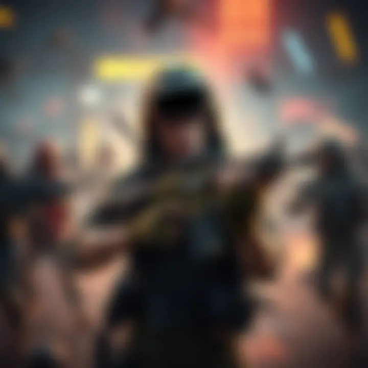 A lone gamer with a determined expression, holding a virtual weapon, surrounded by a chaotic environment of hostile players in an extraction shooter game.