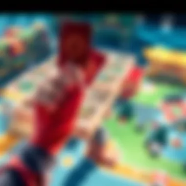 A player celebrating after winning the Co-Evolution 3/5 challenge solo, holding a red card in their hand on a colorful game map.