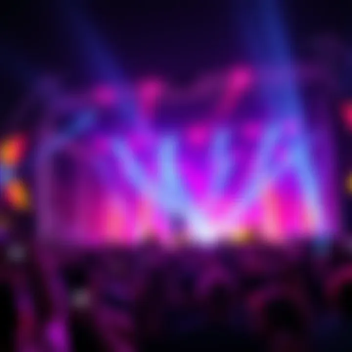 Solo Artist Festival Headliner A vibrant festival scene with a solo artist performing on stage, surrounded by cheering fans and colorful lights.